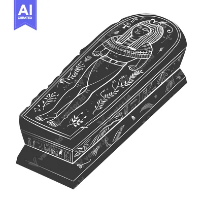 Premium design asset: Black and White Illustration of an Ancient Egyptian Sarcophagus