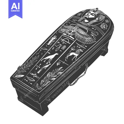 Premium design asset: Ornate Egyptian Sarcophagus with Hieroglyphs and an Engraved Pharaoh's