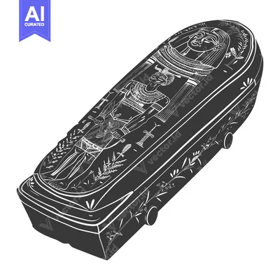 Aset desain premium: An Egyptian Sarcophagus with Intricate Hieroglyphs and Floral Designs