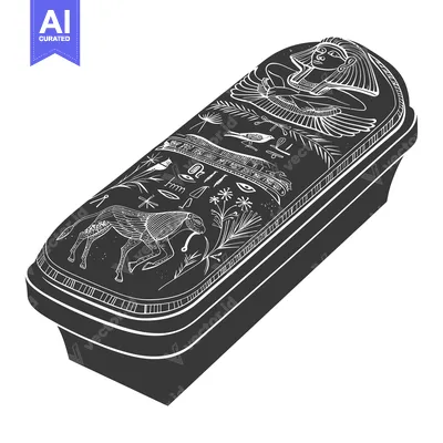 Aset desain premium: Black and White Illustration of an Ancient Egyptian Sarcophagus