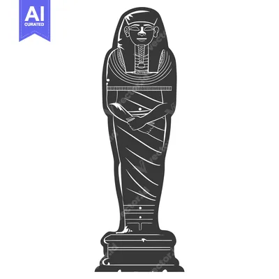 Aset desain premium: Black and White Illustration of an Egyptian Statue