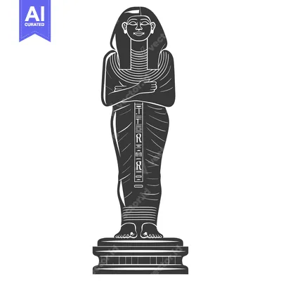 Aset desain premium: Black and White Illustration of an Egyptian Statue