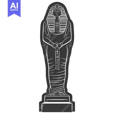 Aset desain premium: Black and White Illustration of an Ancient Egyptian Pharaoh Sarcophagu
