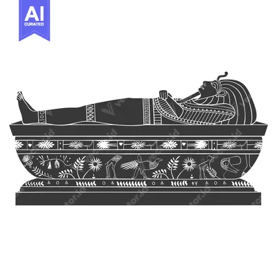Premium design asset: A depiction of an Egyptian pharaoh lying in a sarcophagus.