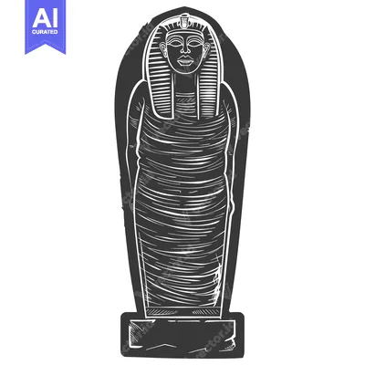 Aset desain premium: A black and white illustration of an Egyptian sarcophagus
