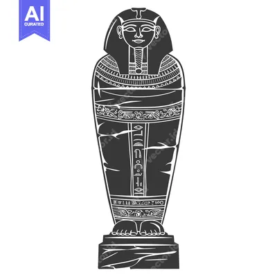Aset desain premium: An ancient Egyptian sarcophagus with hieroglyphs and a pharaoh's face