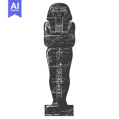 Aset desain premium: Black and White Illustration of an Egyptian Statue with Hieroglyphics