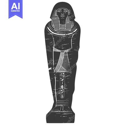 A black and white illustration of an ancient Egyptian sarcophagus with