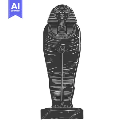 A Black and White Illustration of an Egyptian Mummy in a Sarcophagus