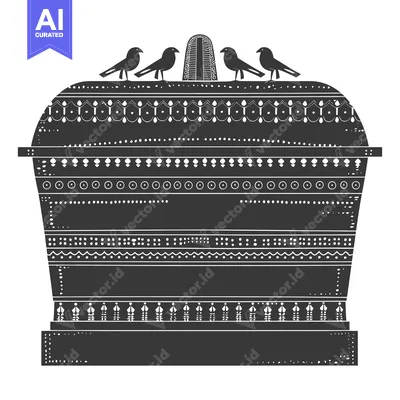 Premium design asset: Ornate Black and White Geometric Container with Birds