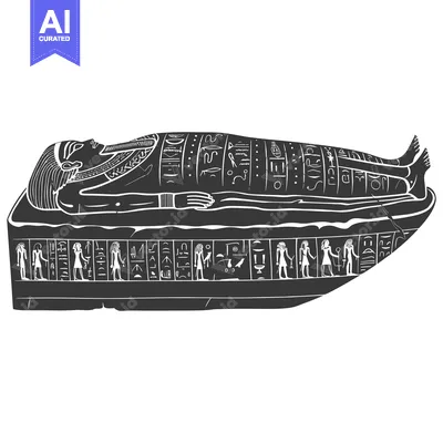 Aset desain premium: A Black and White Illustration of an Ancient Egyptian Sarcophagus