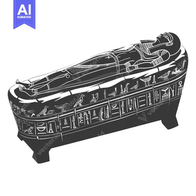 Ancient Egyptian Sarcophagus with Hieroglyphics and Deceased Pharaoh I