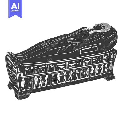 Ancient Egyptian Sarcophagus with Hieroglyphic Decor
