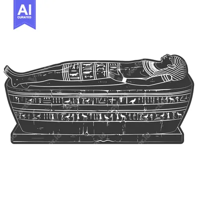 Aset desain premium: Black and White Illustration of an Ancient Egyptian Sarcophagus