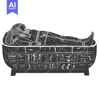 Aset premium populer: Black and White Illustration of a Pharaoh Inside a Sarcophagus Decorat