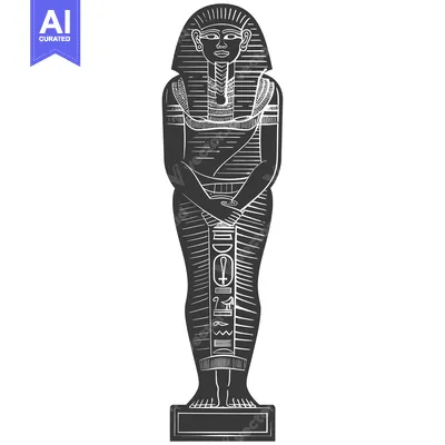 Premium design asset: Black and White Illustration of an Egyptian Pharaoh Statue