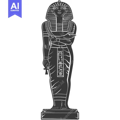 Black and White Illustration of an Egyptian Pharaoh Statue