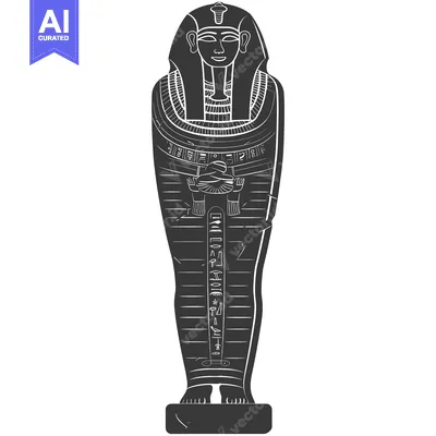 Premium design asset: An ancient Egyptian sarcophagus with hieroglyphics and a stylized huma