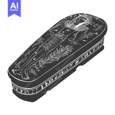 Premium design asset: Black and White Illustration of an Ancient Egyptian Sarcophagus