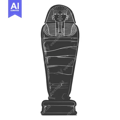 Aset premium populer: A Black and White Illustration of an Ancient Egyptian Sarcophagus