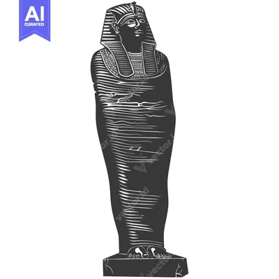 Aset desain premium: A Black and White Illustration of an Egyptian Pharaoh's Mummy in a Sar