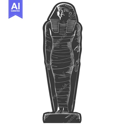 Standing Egyptian Pharaoh Statue in Line Art Style