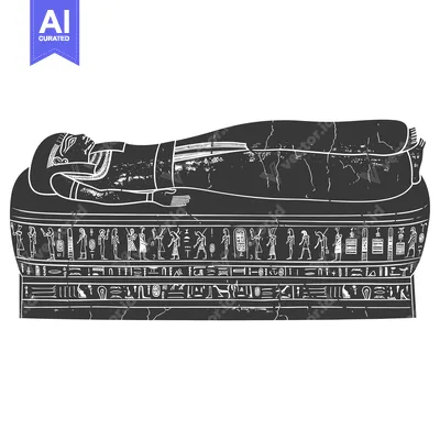 Aset desain premium: Ancient Egyptian Sarcophagus with Hieroglyphs and a Reclining Figure
