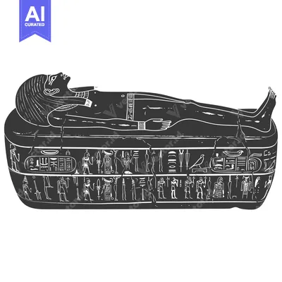 Aset desain premium: Black and White Illustration of an Egyptian Sarcophagus with Hieroglyp