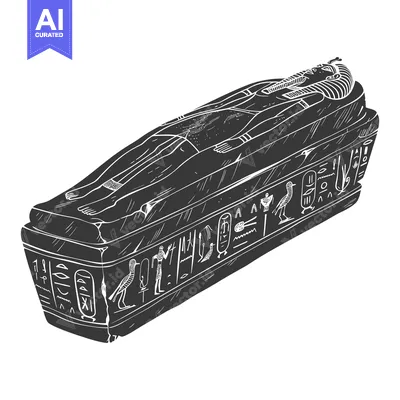 Ancient Egyptian Sarcophagus with Hieroglyphics and Mummy Inside