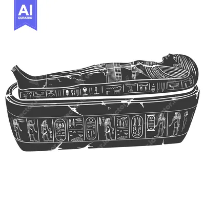 Aset premium populer: A black and white illustration of an ancient Egyptian sarcophagus with