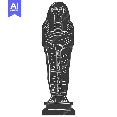 Premium design asset: Black and White Illustration of an Egyptian Statue