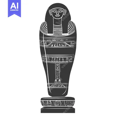 Aset desain premium: An Ancient Egyptian Sarcophagus with Hieroglyphs and a Human Face