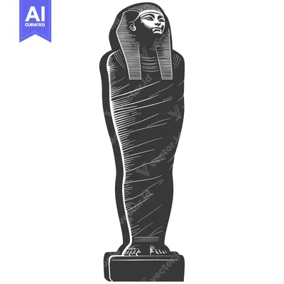 Premium design asset: Black and white woodcut illustration of an ancient Egyptian mummy