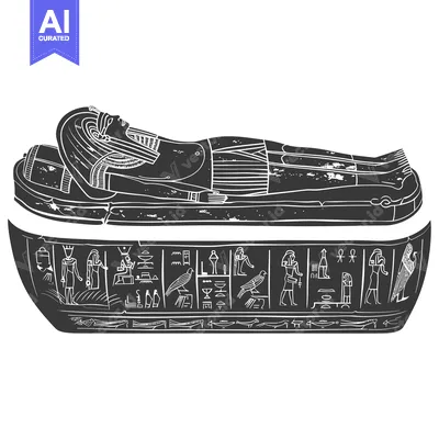 Aset desain premium: Egyptian Sarcophagus with Hieroglyphics and Reclining Mummy Figure