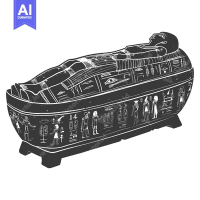 Premium design asset: Black and White Illustration of an Ancient Egyptian Sarcophagus