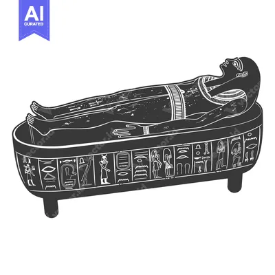 Aset desain premium: A Black and White Illustration of an Ancient Egyptian Sarcophagus