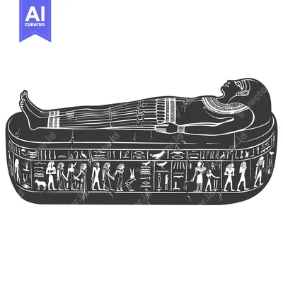 Aset desain premium: An Ancient Egyptian Sarcophagus with Hieroglyphics and a Reclining Fig