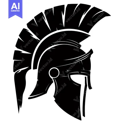 Aset desain premium: Black and White Illustration of a Spartan Helmet