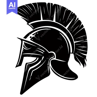 Aset desain premium: A Black and White Silhouette of a Spartan Helmet