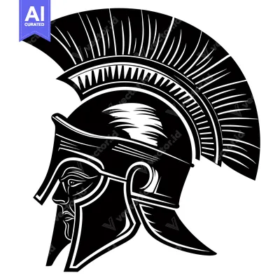 Aset premium populer: Black and White Illustration of a Spartan Helmet