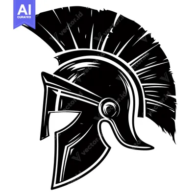 Aset desain premium: Black and White Illustration of a Spartan Helmet