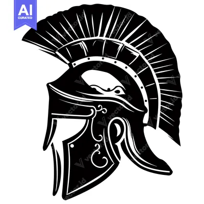 Premium design asset: Black and White Illustration of a Spartan Helmet