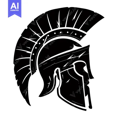 Aset desain premium: A Black and White Illustration of a Spartan Helmet