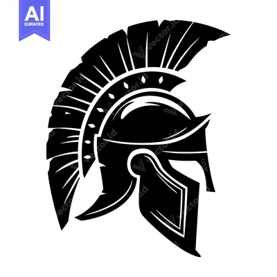 Aset desain premium: A Black and White Illustration of a Spartan Helmet