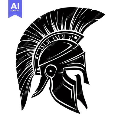Aset premium populer: Black and White Illustration of a Spartan Helmet with a Crest
