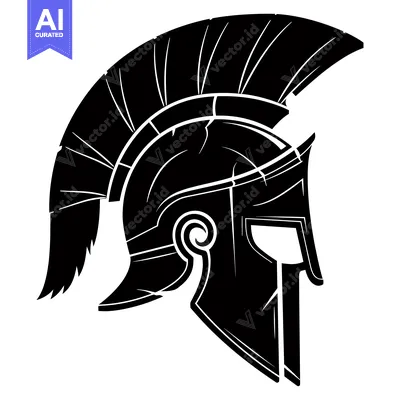 Aset premium populer: A Detailed Black and White Illustration of a Spartan Helmet