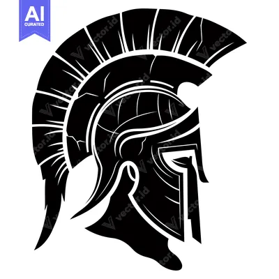 Aset premium populer: A black and white silhouette of a Spartan helmet