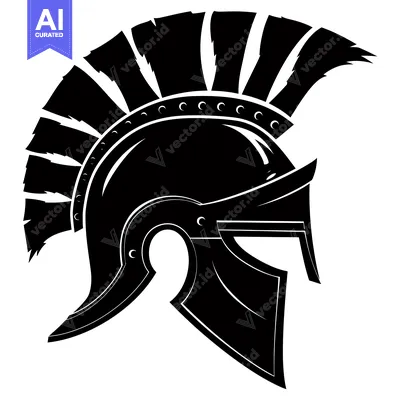 Aset desain premium: Black and White Illustration of a Spartan Helmet