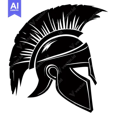 Aset desain premium: Black and White Illustration of a Spartan Helmet
