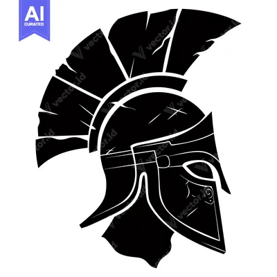 Aset desain premium: Black and White Illustration of a Spartan Helmet
